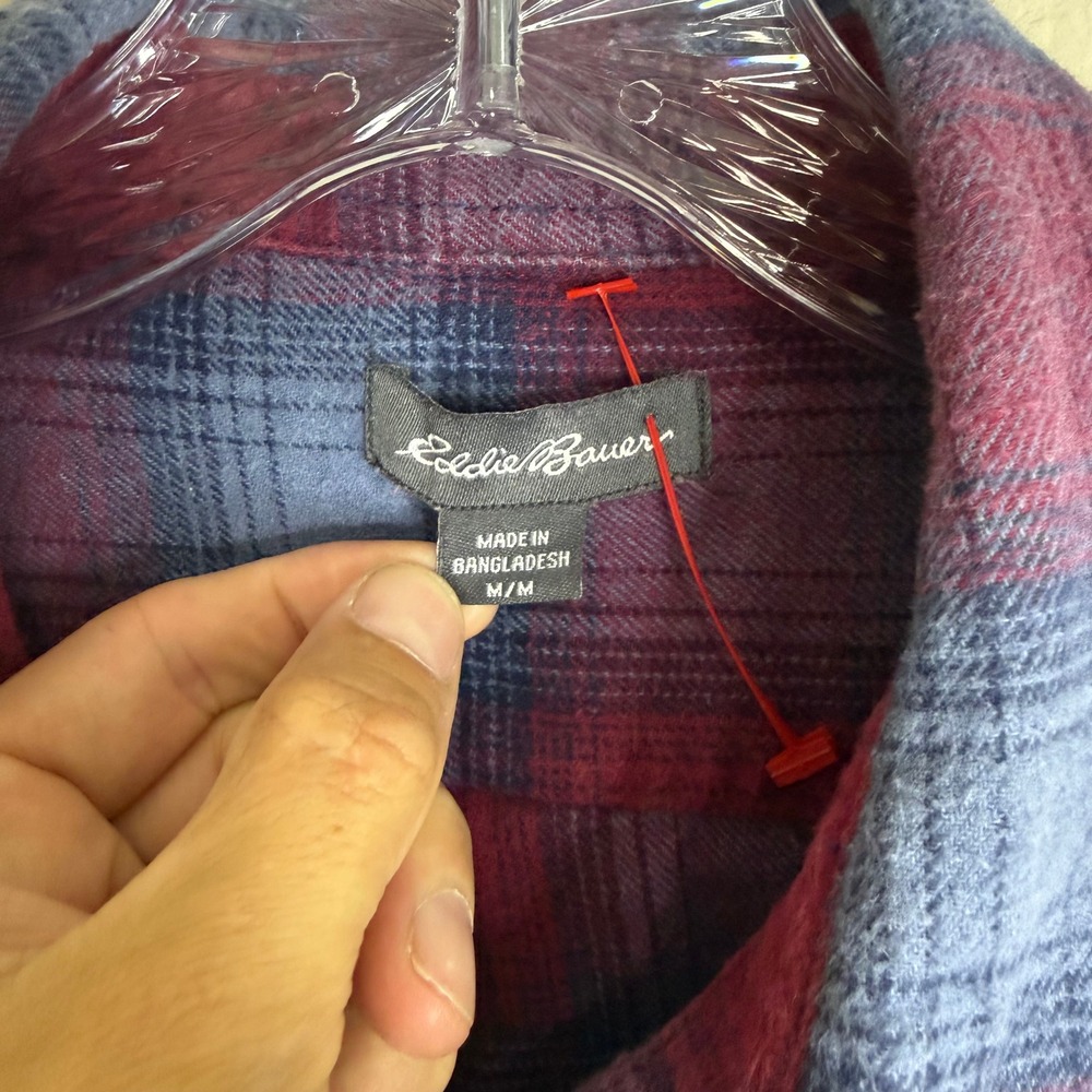Eddie Bauer Flannel Shirt Mens M Red Blue Plaid Long Sleeve Cotton Button Up - Picture 3 of 5